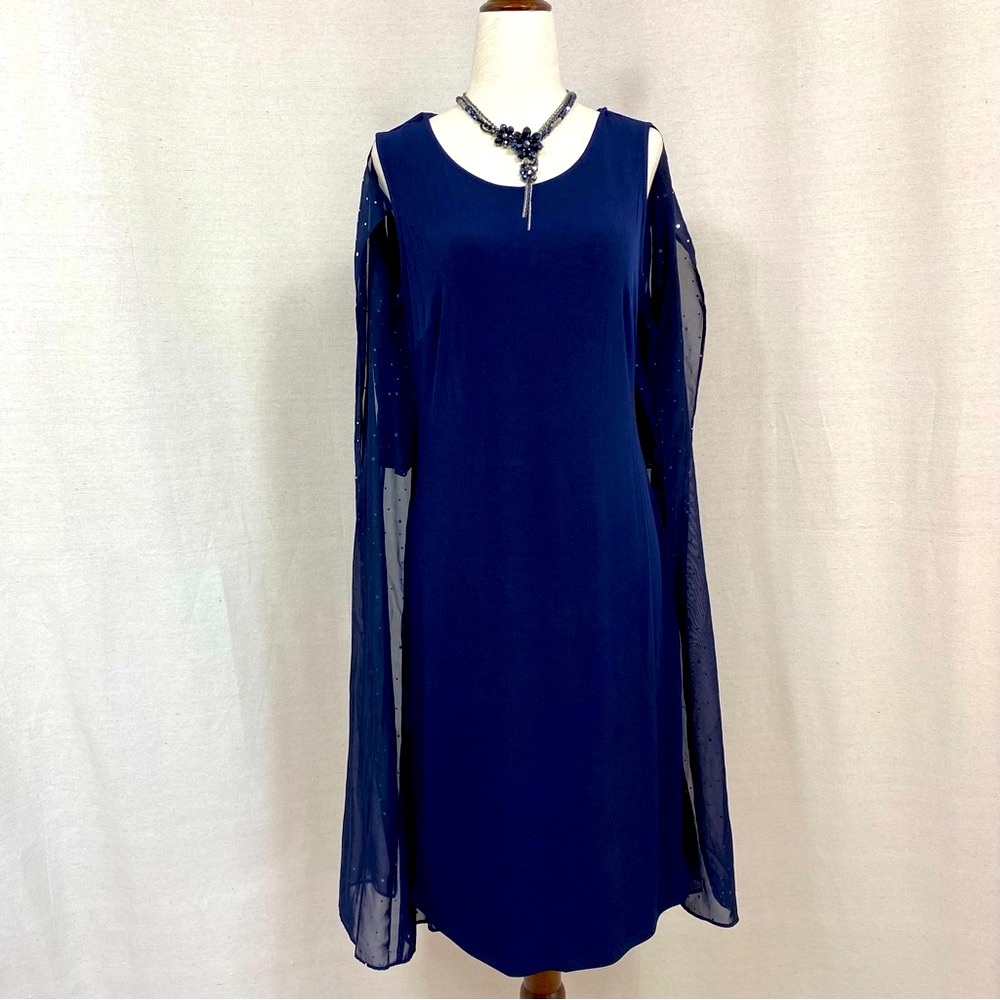 JM Studio by John Meyer Navy Blue Dress & Silver Dotted Chiffon Cover Up